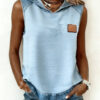 Women’s hooded sleeveless patchwork vest sweatshirt with denim trim - Main product view