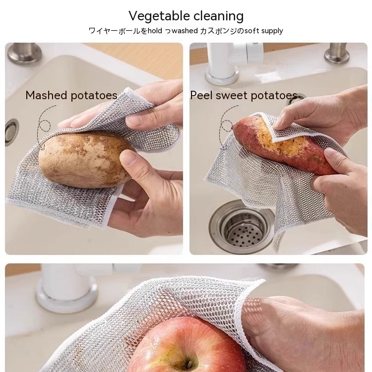 Silver Silk Rag Double-sided Kitchen Magic Dishcloth - Product view 4 Silver microfiber cleaning cloth for wiping furniture - Product view 4