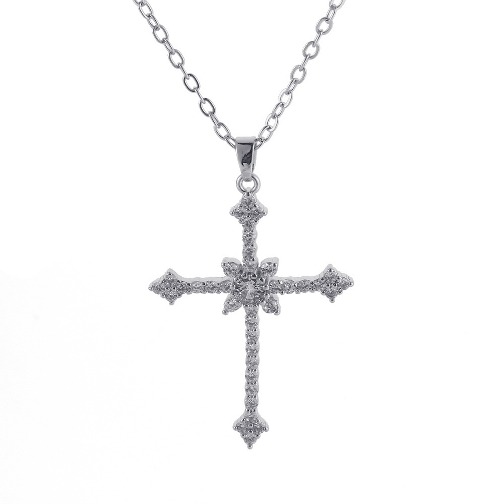 Geometric cross pendant necklace with O-shaped chain in gold or silver - Product view 2