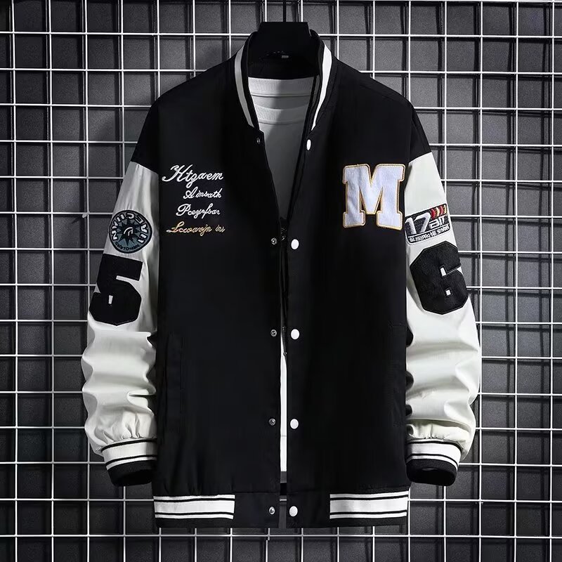 Men's long-sleeve letter and number print button-down baseball jacket - Product view 2