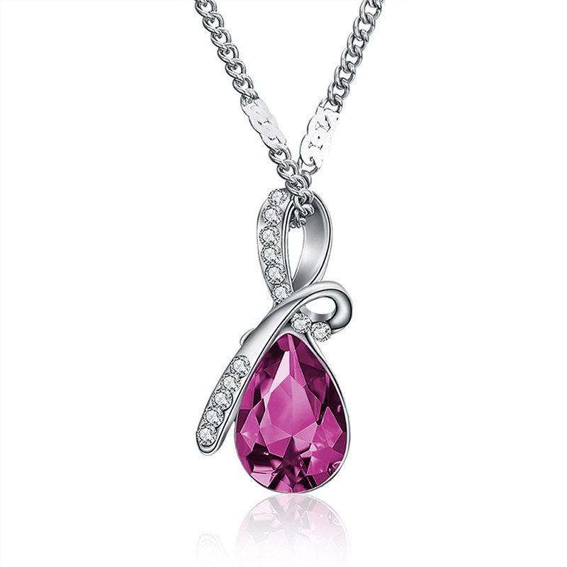 Colorful drop crystal pendant necklace with adjustable chain - Purple