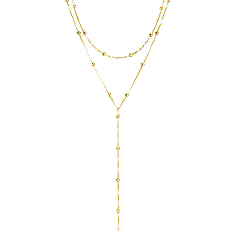 Women's multi-layer Y-shape necklace with tassel and bead details - Product view 4