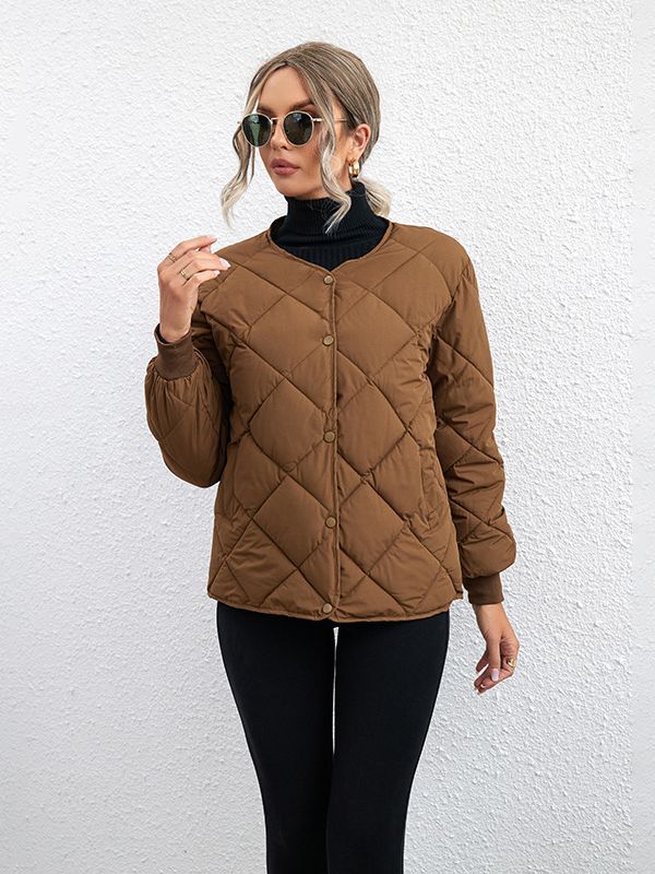 Light diamond-check casual coat in a neutral color - Product view 3