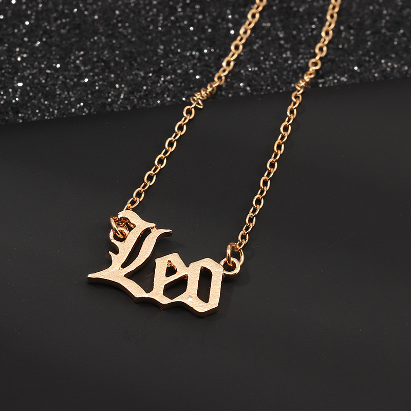 Old English-style zodiac sign pendant necklace in alloy - Leo