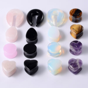 Heart-shaped obsidian stone ear gauges in a pair - Main product view
