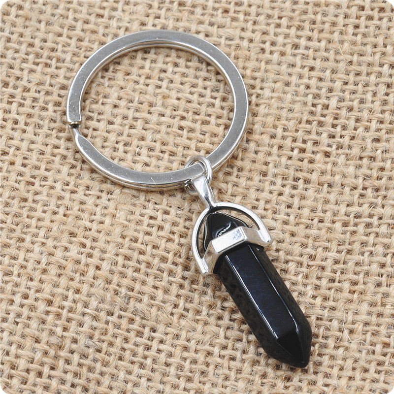2 cm natural crystal column stone keychain - Black Onyx-2cm
