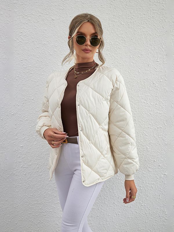 Light diamond-check casual coat in a neutral color - Product view 4