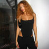 Women's black and white spaghetti strap backless sleeveless short top - Main product view