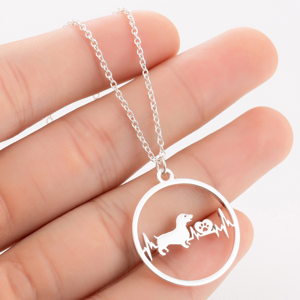 Geometric dog paw necklace with alloy pendant - Dachshunds-Silver 4