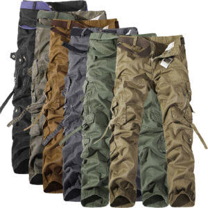 Men's mid-waist cotton cargo pants with multiple pockets - Main product view