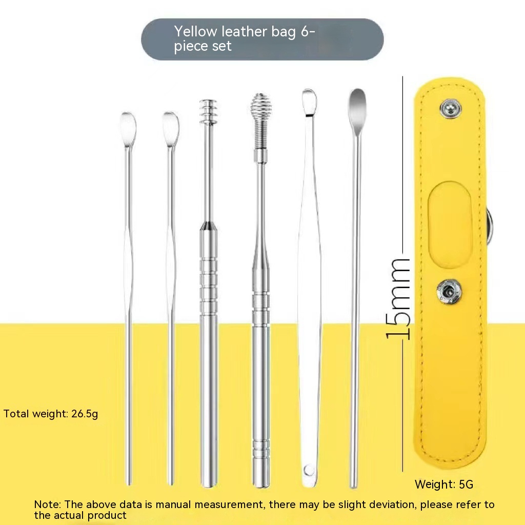 Six-piece stainless steel ear pick set in assorted colors - Product view 8