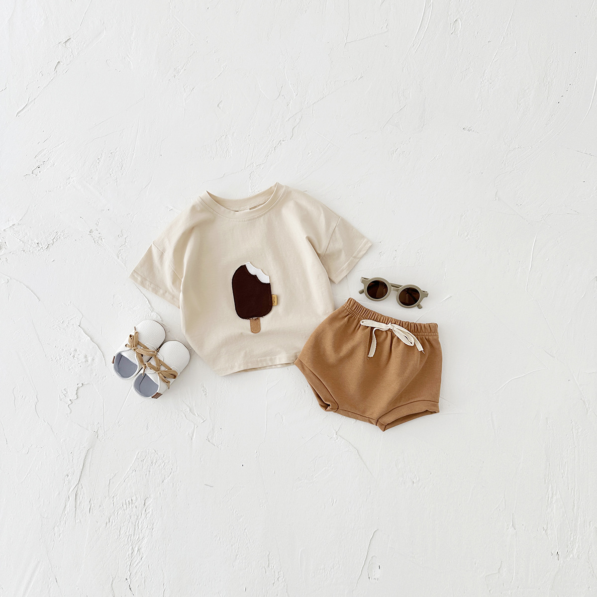 Kids' cotton ice cream patch short-sleeve shirt and matching shorts set - Product view 8