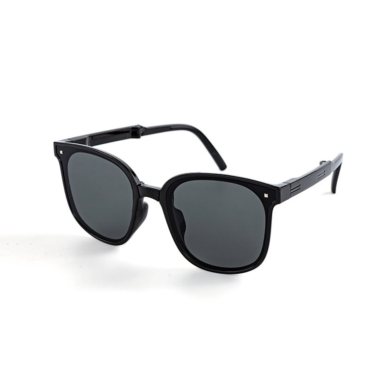 Retro folding sunglasses with black lenses and gray mirror frame - Product view 5