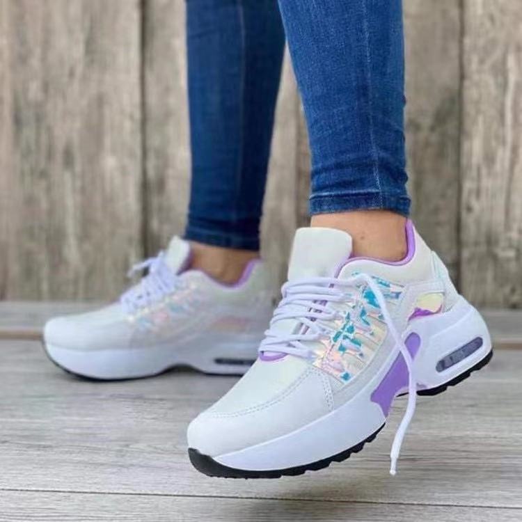 Lace-up mesh sneakers with a round toe, color-blocked design, and low wedge heel - Product view 6
