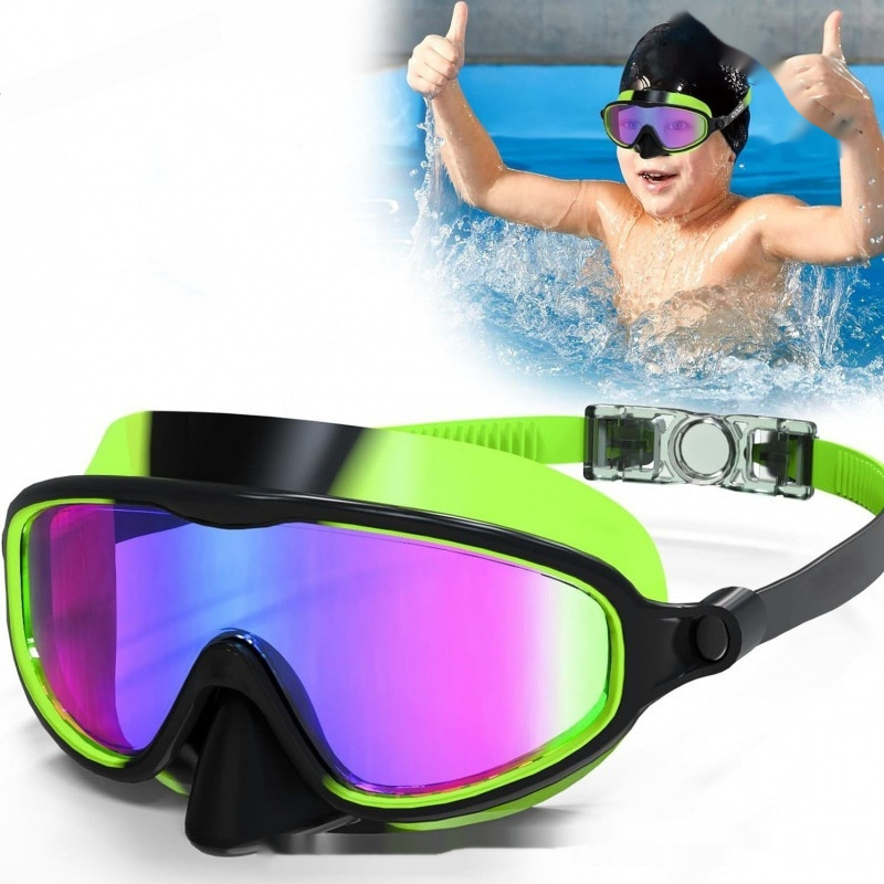 Children’s large-frame anti-fog swimming goggles in a colorful design - Main product view