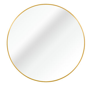 Gold 16-inch round metal bathroom mirror with brushed frame - Main product view
