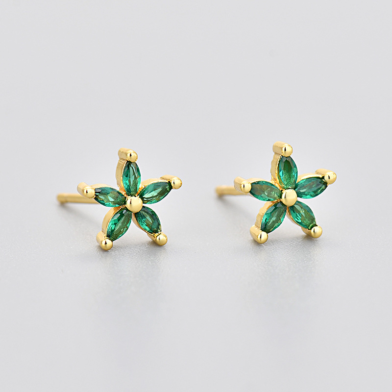 Five-petal flower marquise gemstone stud earrings - Product view 8