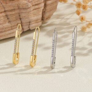 Geometric zircon-style pin clip earrings in a polished metallic finish - Main product view