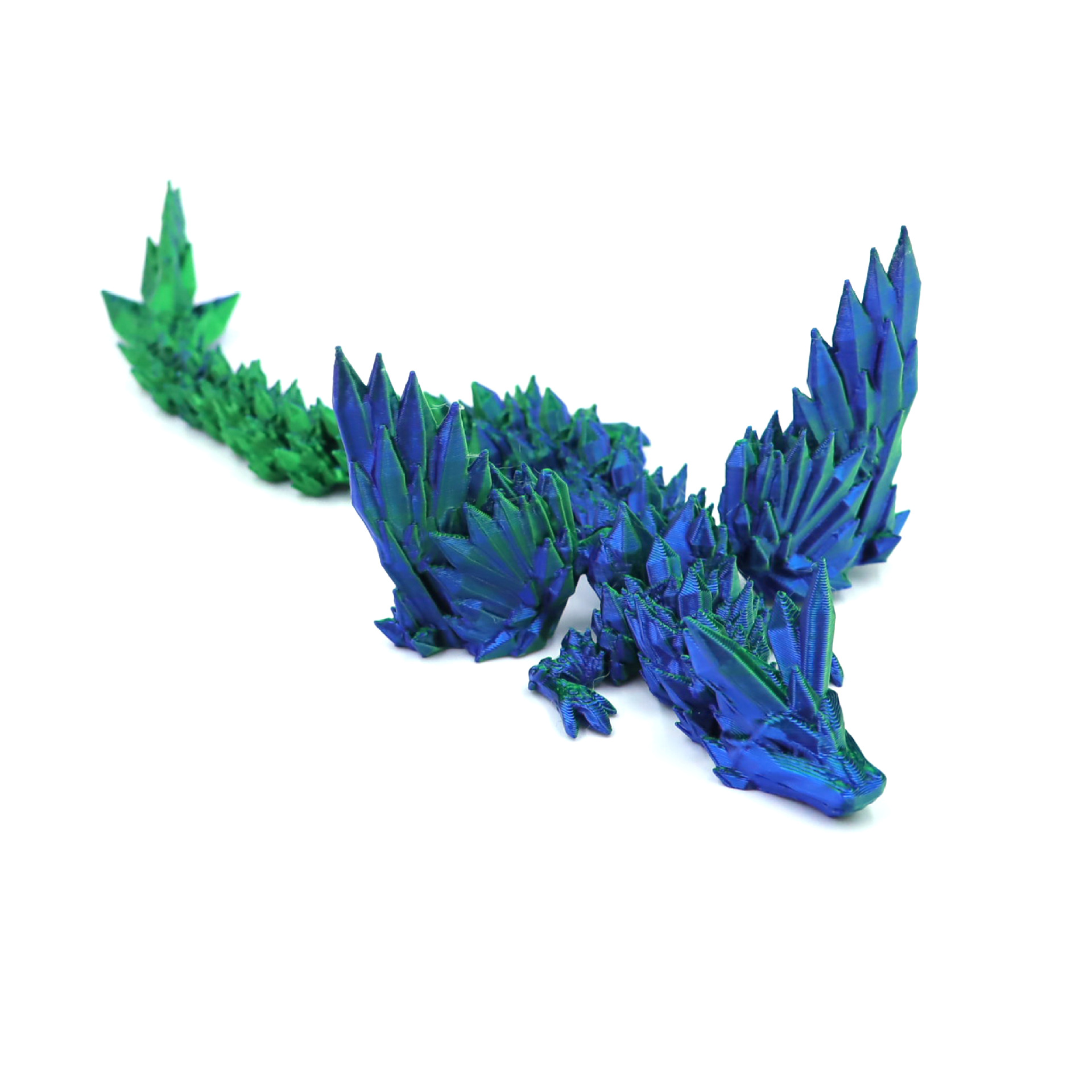 3D-printed crystal dragon with jointed movable wings in a colorful gradient finish - Product view 6