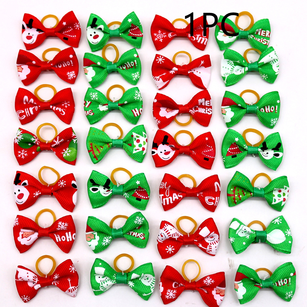 Christmas cloth bow pet head accessory for a dog or cat in a random mixed color - Product view 5