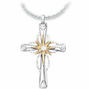 Silver-tone octagonal star cross alloy pendant necklace - Main product view