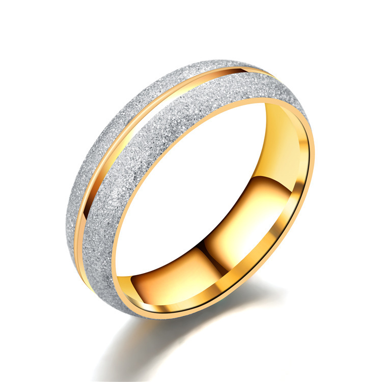Frosted gold-tone titanium steel couples ring with 6 mm face - Product view 6