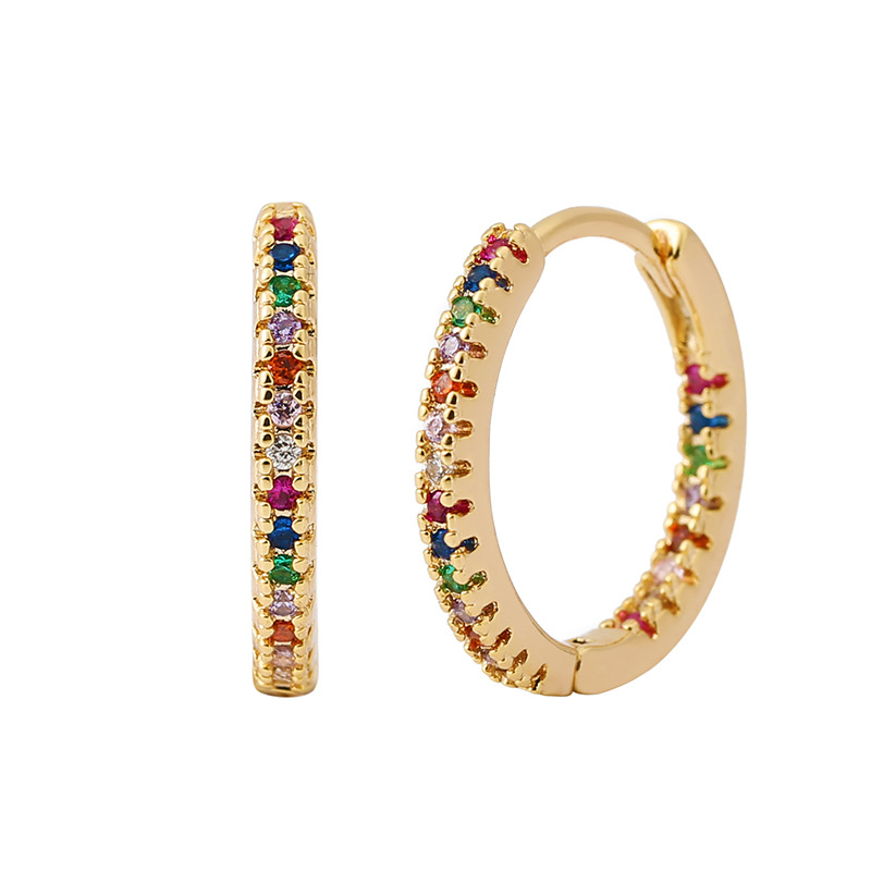 Round multicolor geometric ear clip earrings in a gold-tone or silver-tone finish - Product view 3