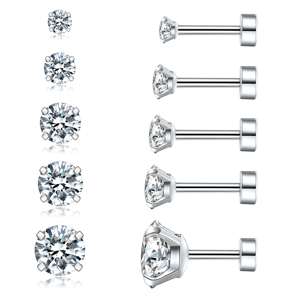 Minimalist stainless steel zircon stud earrings in round, ball, and butterfly styles - Product view 6