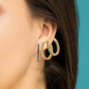 Round multicolor geometric ear clip earrings in a gold-tone or silver-tone finish - Main product view