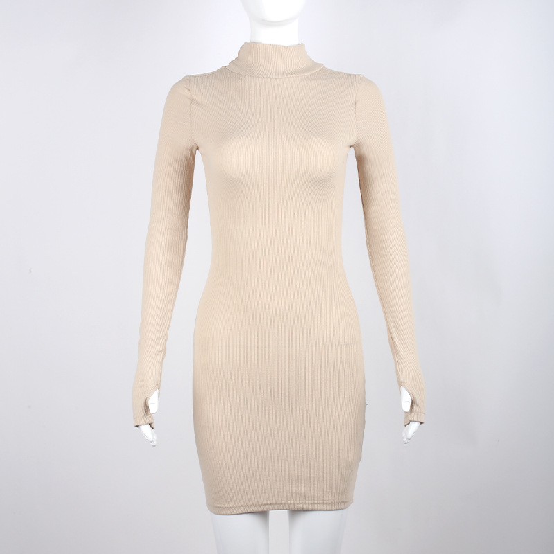 Women's solid-color high-waisted half-turtleneck sheath dress - Product view 9