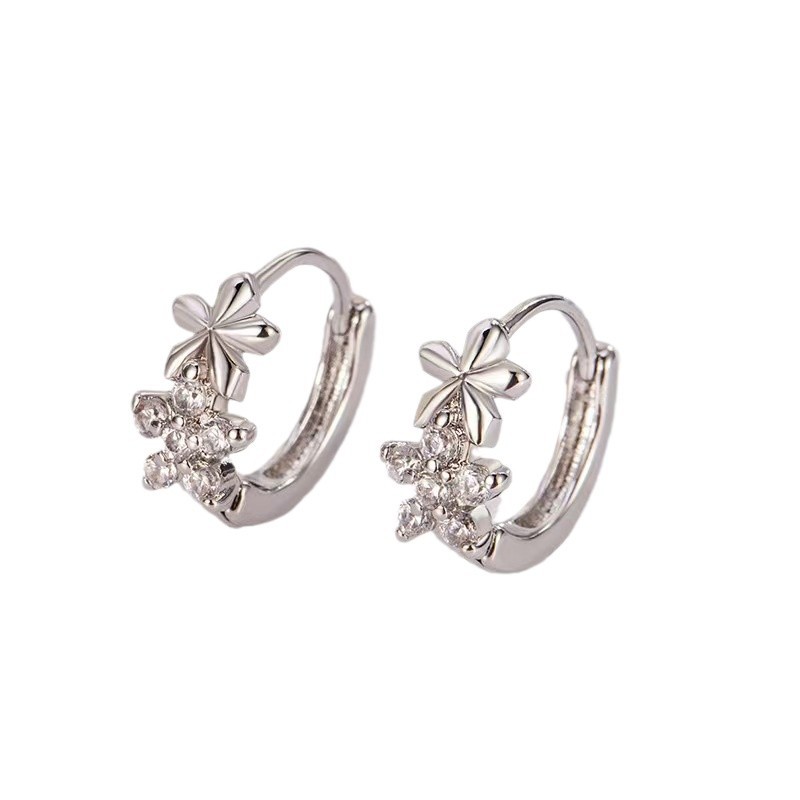 Women’s simple flower earrings in yellow-gold or white-gold color - Product view 2