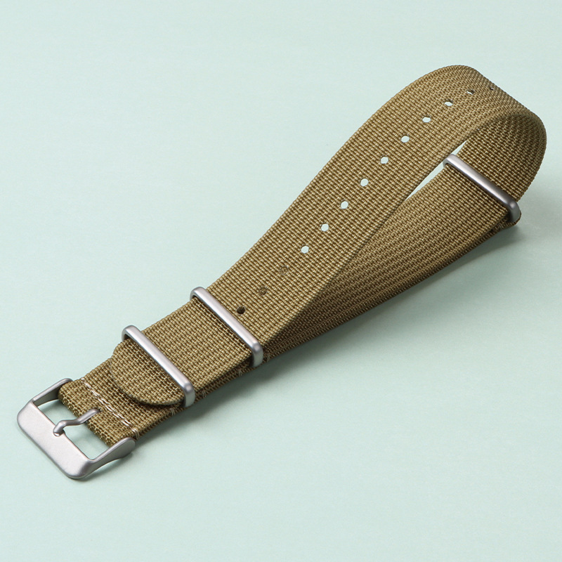 Minimalist nylon woven watch strap in black, brown, green, gray, black gold, and khaki - Product view 5