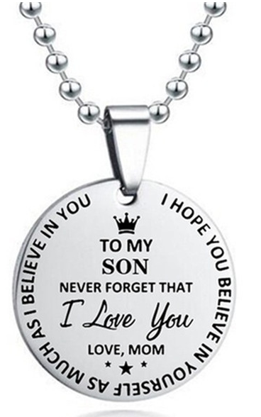 Stainless steel mom to son or daughter geometric pendant necklace with round bead chain - Mom to my son