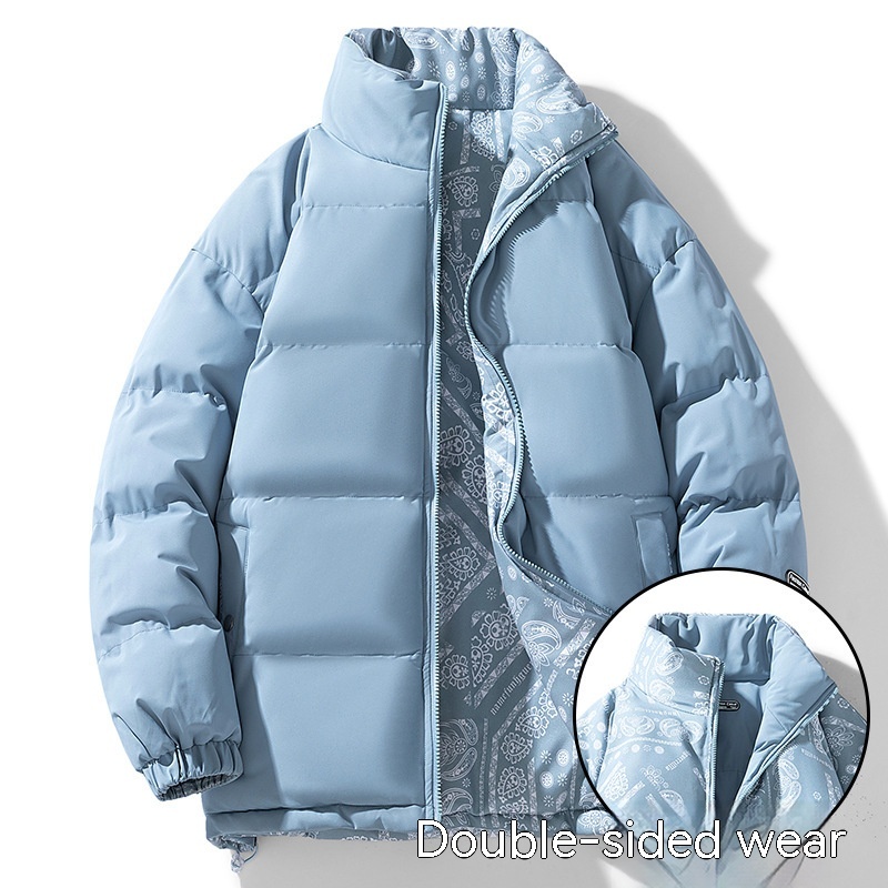 Double-sided cotton-padded cardigan-style jacket in fog blue - Product view 4