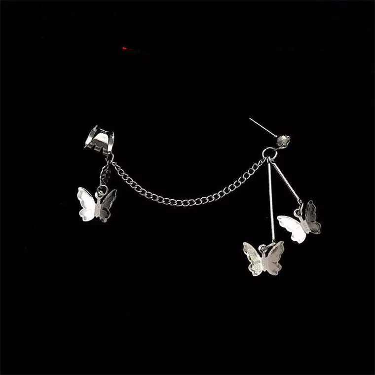 Super Fairy Temperament Butterfly Earrings Cold Wind - Product detail 3 Women's butterfly earrings or ear clips with geometric tassel-inspired details - Product detail 3