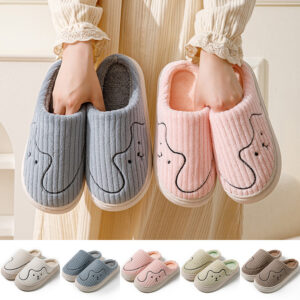 Striped plush cat slippers with rubber soles - Main product view