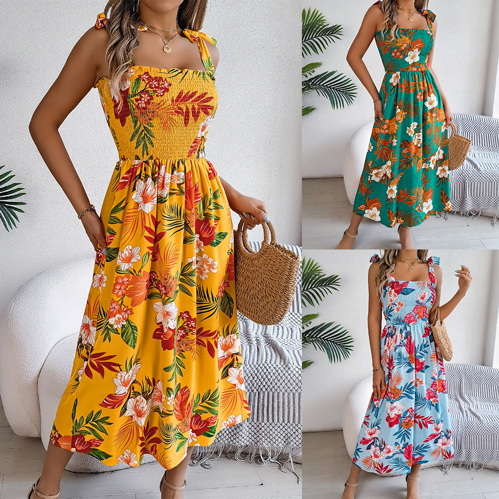 Women's floral print sleeveless high-waist dress - Main product view