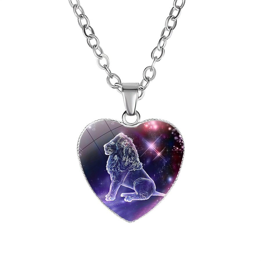 Women’s heart pendant necklace with zodiac constellation design - Product view 8