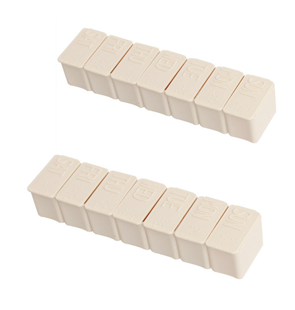 Portable seven-compartment PP plastic pill box with lid in grey, pink, or apricot - Product view 5