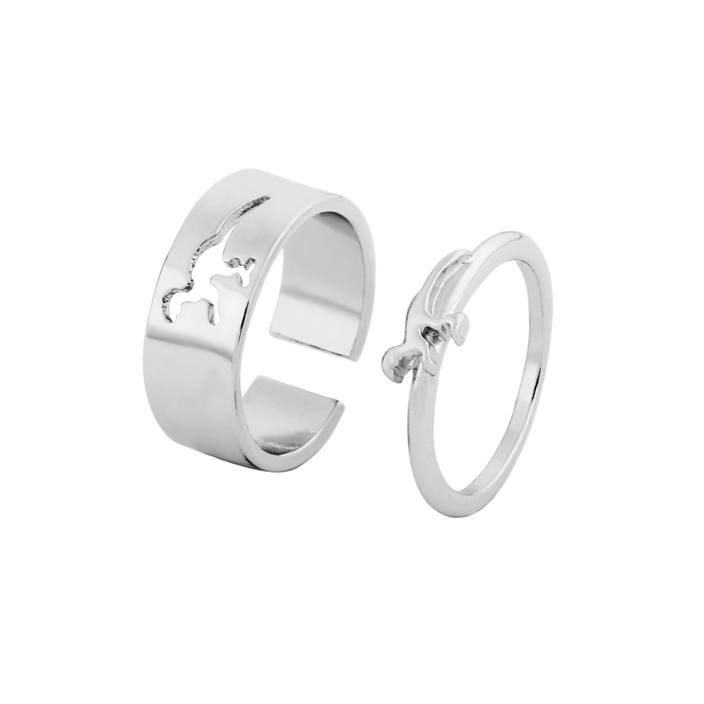 Two-piece dinosaur-shaped couple ring set in plated alloy - Product view 4
