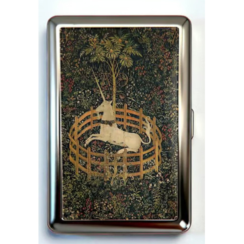 Retro aluminum cigarette case and cardholder with decorative print - Product view 4