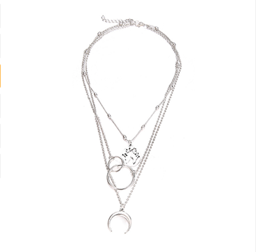 Fashionable Multilayer Boho Moon Map Necklace - Product detail 3 Multilayer boho moon map necklace with matching ring - Product detail 3