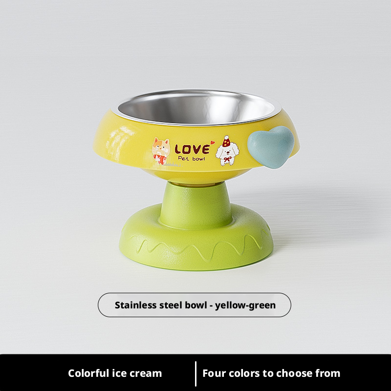 Pet ice cream bowl-yellow green-pp+ stainless steel-1 piece - Main product view