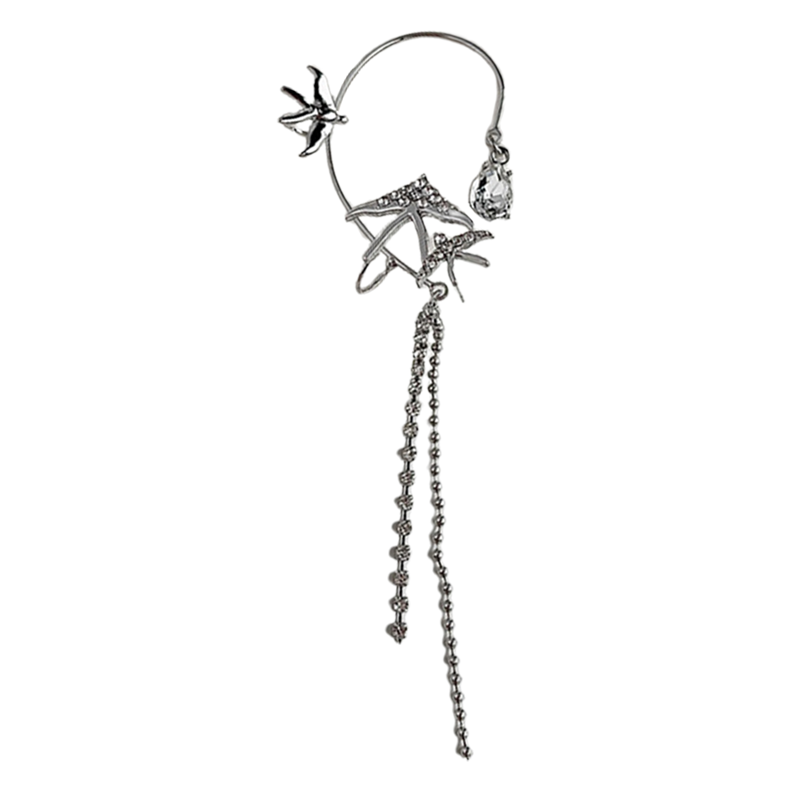 Flying swallow single-ear earring with zircon-style detail in gold or silver finish - Product view 4