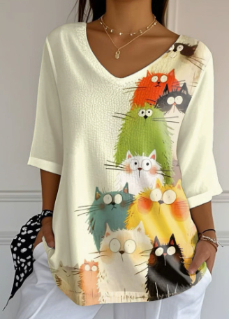 Women's floral V-neck blouse in a casual polyester style - Product view 2