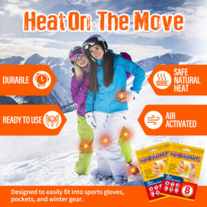 Yellow English-labeled pack of two self-heating hand warmers - Main product view