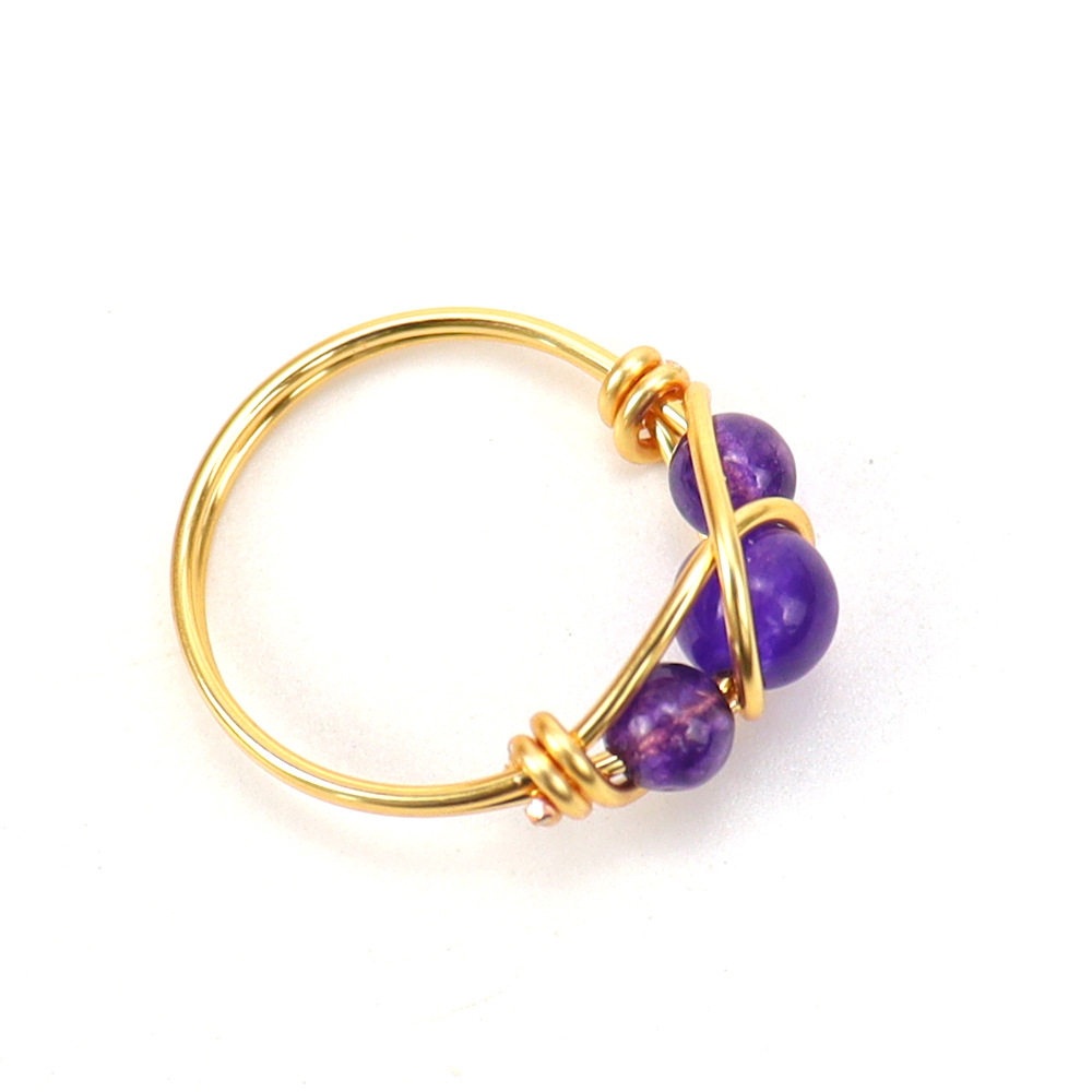 Handmade adjustable crystal bead ring wrapped with copper wire - Product view 3