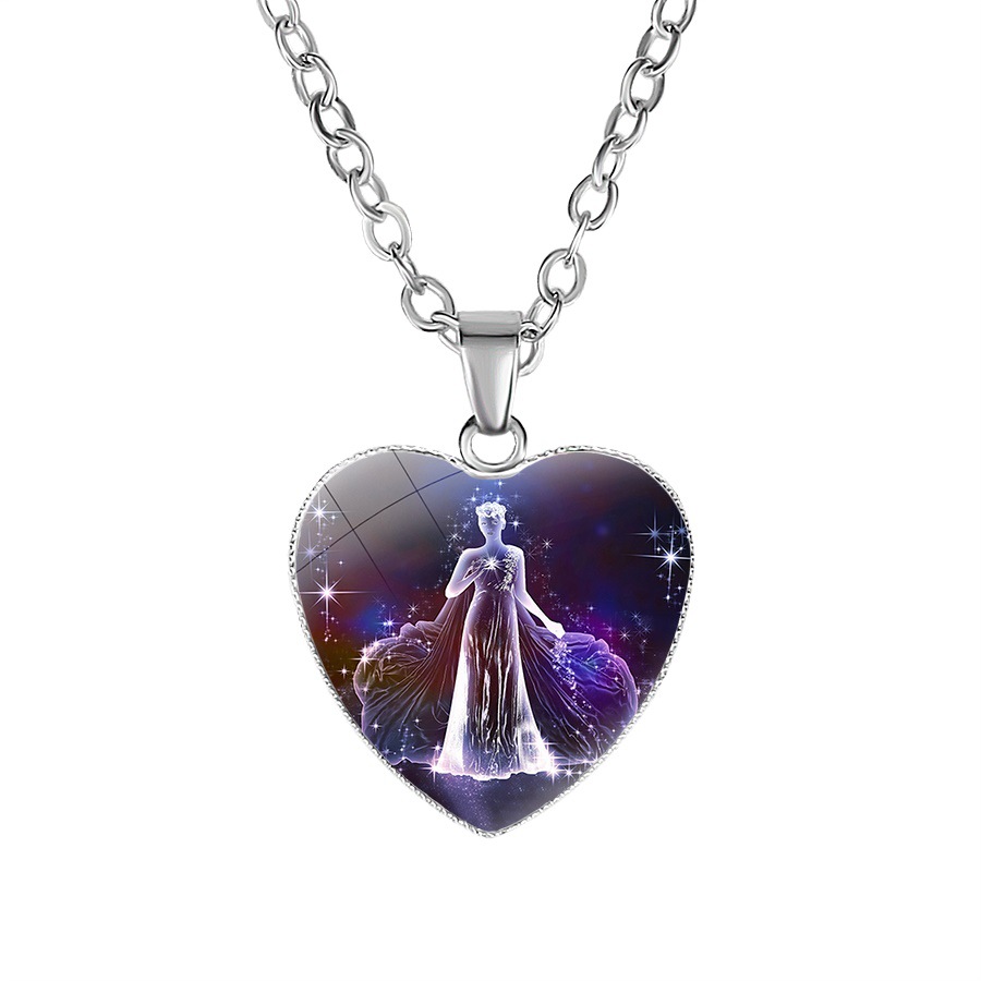 Women’s heart pendant necklace with zodiac constellation design - Product view 12