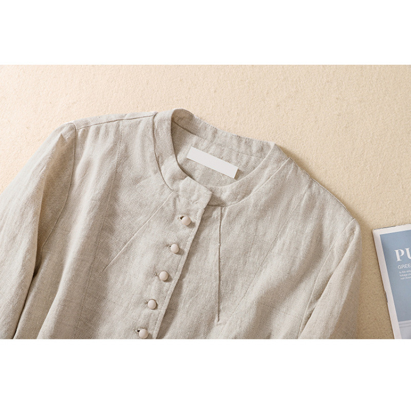 Women’s loose-fit cotton-linen patchwork jacket with long sleeves and pockets - Product view 4