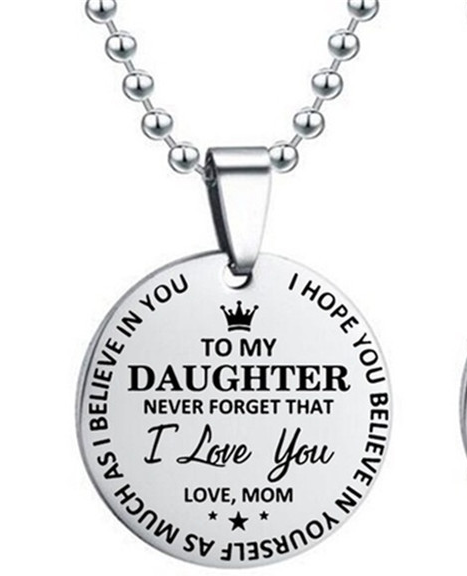Stainless steel mom to son or daughter geometric pendant necklace with round bead chain - Mom to my daughter